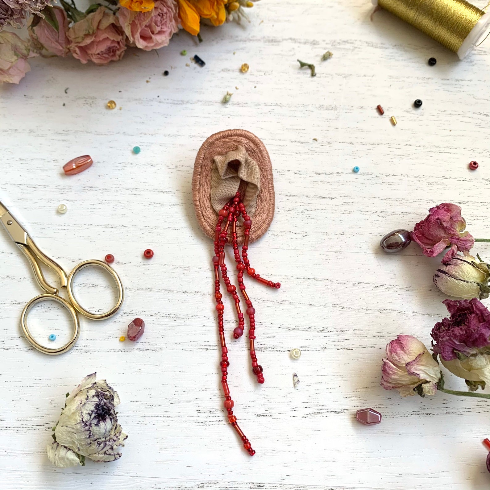 Hand Embroidered Vulva Pin Beaded Menstruation Art Etsy