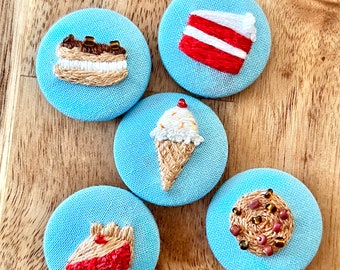 Tiny Dessert Collection| Tiny Pastries | Tiny Embroidery | Embroidered Buttons | Gift for Christmas | Hanukkah Gift | Miniature Dessert