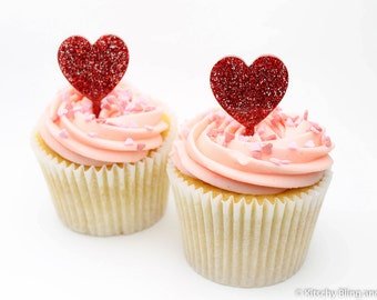 Heart Cupcake Topper - laser cut acrylic - red glitter acrylic - cupcake topper - cupcake - topper - red cupcake topper - plexiglass