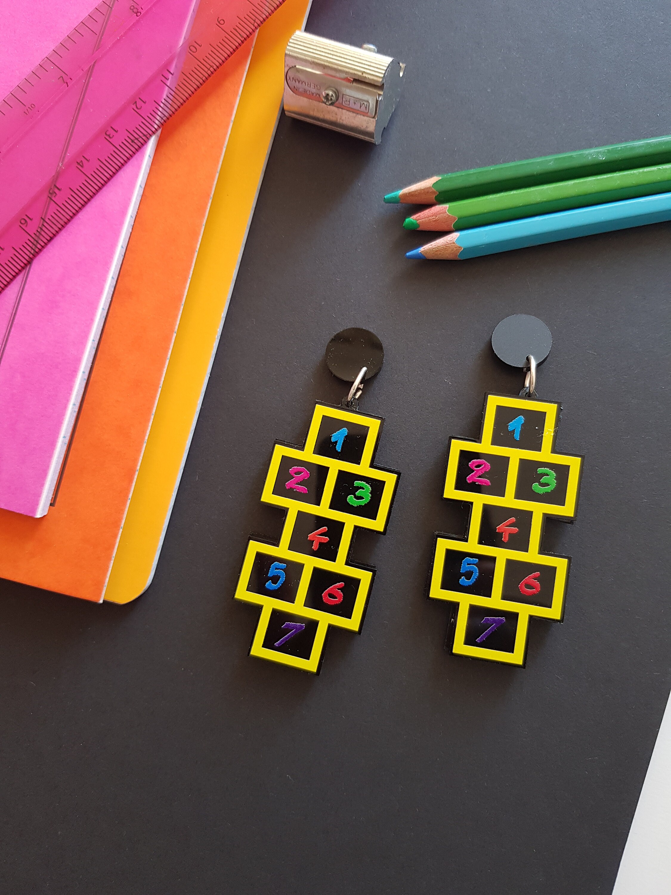 Rainbow Hopscotch Printed Acrylic Earrings