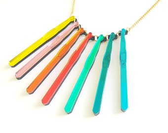 Crochet Hook Necklace - laser cut acrylic mirror