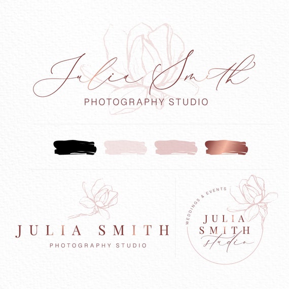 Premade Magnolia Pencil Sketch Rose Gold Branding Kit For Wedding Photography Brand Kit Brand Packagelogo Package Website Blog Brand 082