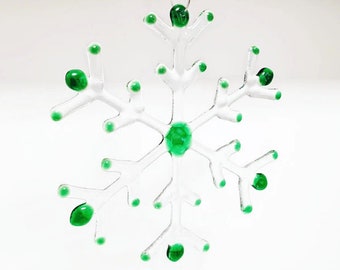 Large Snowflake, Hanging Fused Glass Christmas Handmade Ornament, multibuy discount, xmas gift, various colours