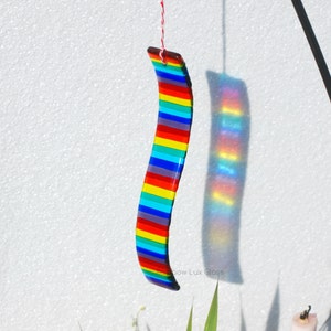 Curved Rainbow SunCatcher Personalised for Garden or Home Fused Glass Pride Chakra Colours Gift image 1