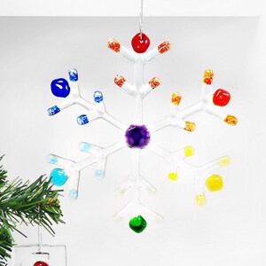 Handmade Glass Snowflake Christmas Hanging Ornament Decoration, Various Colours, Fused Glass, Unique Gift Decor for Home image 2