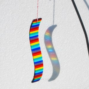 Curved Rainbow SunCatcher Personalised for Garden or Home Fused Glass Pride Chakra Colours Gift image 3