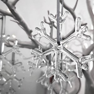 Glass Snowflake Ornament, Christmas Hanging Tree Decorations, Handmade Fused Glass, Multi-Buy Discount