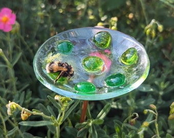2 Pack Bee Watering Stations Bee Cups 20PCS Glass Marbles Metal Garden