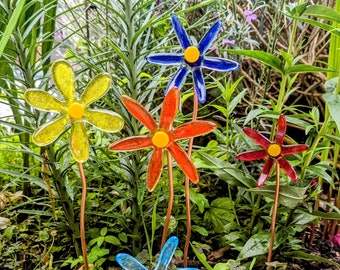 Glass & Copper Flower Garden Stakes or Stems for Indoor Vase, Choice of Shape and Colours, Garden Gift