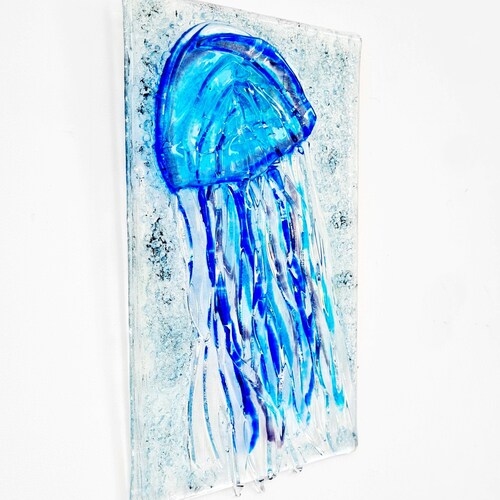 Jellyfish Glass Art Panel Ocean Decor Handmade Fused With Etsy UK