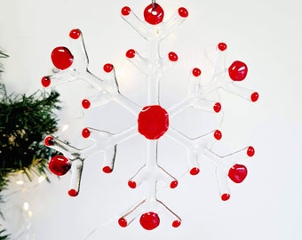 Snowflake Fused Glass Decoration, Choice of Colours, Handmade Ornament, multibuy discount, xmas gift