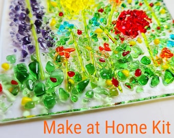 Fused Glass Craft Kit - Make Your Own Suncatcher DIY Home Kit - Glass Picture Flower Garden