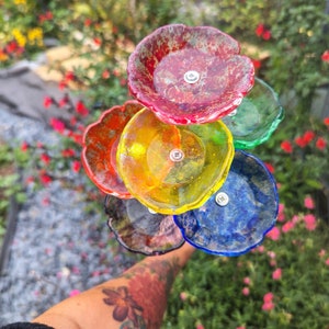 Fused Glass Bee Feeder Rain Cup, Butterfly Water Bowl Station, Garden Art