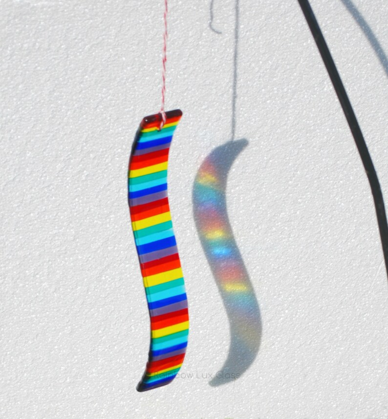 Curved Rainbow SunCatcher Personalised for Garden or Home Fused Glass Pride Chakra Colours Gift image 3