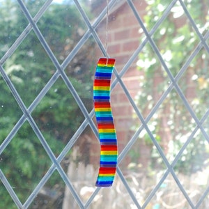 Curved Rainbow SunCatcher Personalised for Garden or Home Fused Glass Pride Chakra Colours Gift image 4