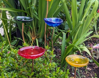 Bee Butterfly Bird Water Stations Cups, Glass Garden Plant Stake
