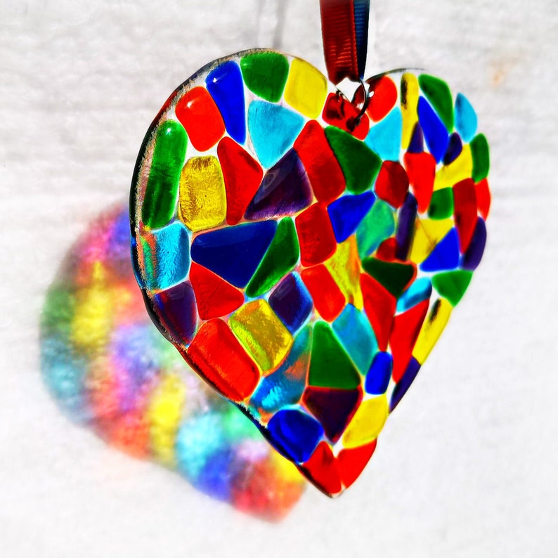 Rainbow Heart Suncatcher Love Large Garden Home Decor Gift Etsy