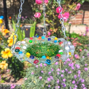 Bird Bath Feeder Handmade Fused Glass Small Wildlife Bowl for Garden