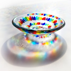 Glass Rainbow Bowl Dish, Handmade Fused Glass, Small Food Fruit or Decorative for Trinkets Jewellery