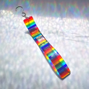 Curved Rainbow SunCatcher Personalised for Garden or Home Fused Glass Pride Chakra Colours Gift image 2