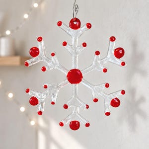 Large Fused Glass Snowflake Ornament, Handmade Christmas Hanging Decoration, Choice of Colours