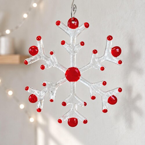 Large Fused Glass Snowflake Ornament, Handmade Christmas Hanging Decoration, Choice of Colours
