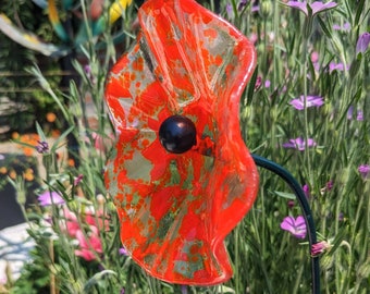 Garden Flower Stake, Large Outdoor Sculpture, Fused Glass Handmade Decoration, Choice of colour