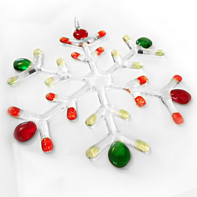 Handmade Glass Snowflake Christmas Hanging Ornament Decoration, Various Colours, Fused Glass, Unique Gift Decor for Home image 3