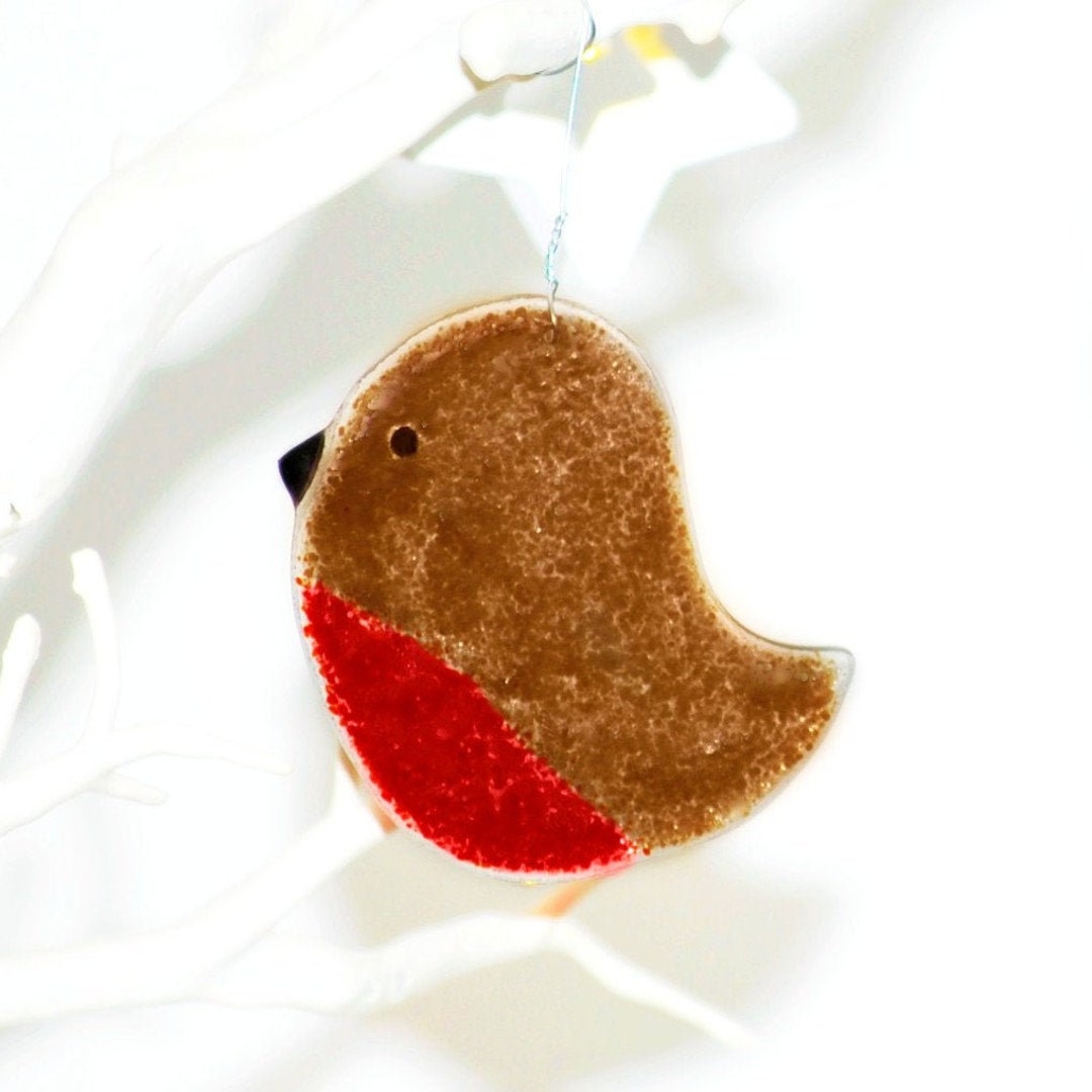 Robin Christmas Ornament Fused Glass Hanging Tree Decoration Etsy UK