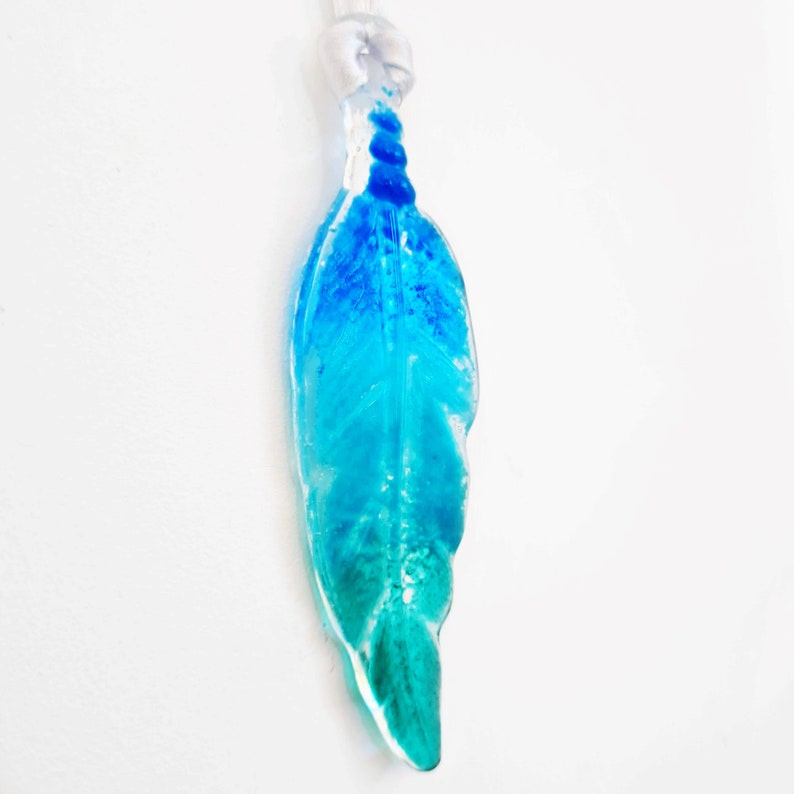 Glass Ashes Keepsake Feather, Choice of 3 mixed colours, Hanging Suncatcher Memorial Decoration, Pet dog, cat, rabbit, Cremation art image 3