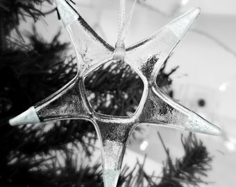 Metallic Silver Star Glass Ornament -  Christmas Tree Decoration - Handmade Fused Glass Gift