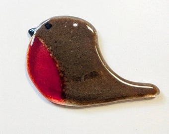 Robin Bird Christmas Ornament, Fused Glass Hanging Tree Decoration