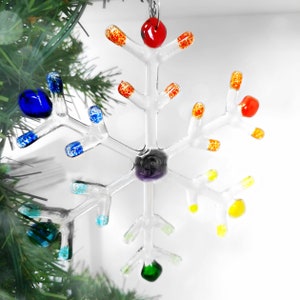 Handmade Glass Snowflake Christmas Hanging Ornament Decoration, Various Colours, Fused Glass, Unique Gift Decor for Home image 7