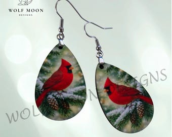 Winter Cardinal Earrings: Sublimated, Lightweight, Gift Bagged