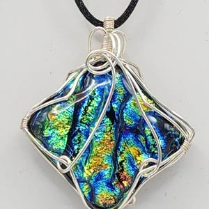 Multi-Colored &quot;Cosmos&quot; Wire Wrapped Dichroic Pendant