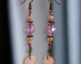 Pink and Lavender Leaf Dangle Earrings