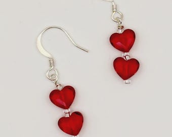 Red Double Heart Earrings