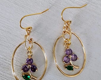 Purple Crystal Flower Earrings