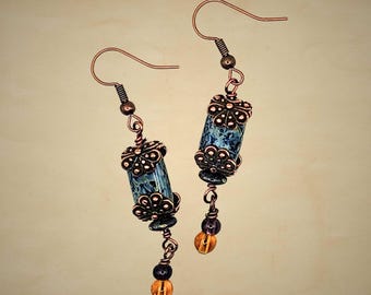 Victorian Style Earrings with antique coppertone accents