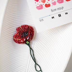 Statement beaded large flower brooch, Cute poppy jewelry, Mom birthday gift, Crystal flower pin, Unique jewelry brooch for her