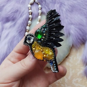 Beaded bird brooch titmouse pin bird lover gift birdy jewelry handmade embroidered seed beads brooch unique gift for woman mom gift special