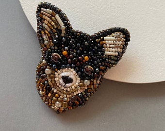 Beaded chihuahua brooch embroidered pin / dog accessories / black dog / beaded jewelry / dog lover gift Сhihuahua dog hand made brooch