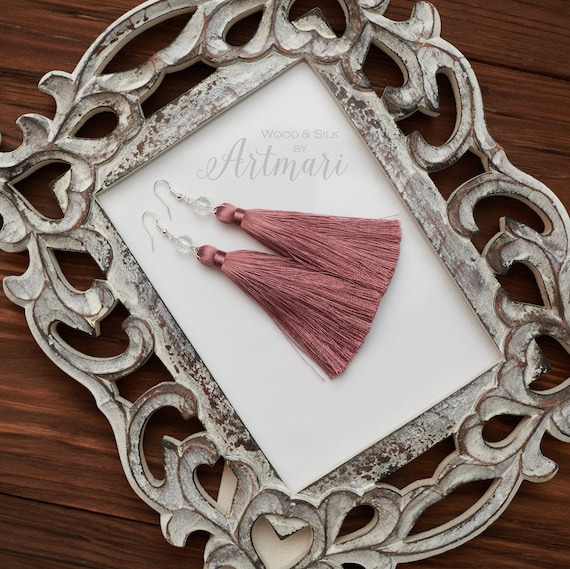 Silk Tassel Earrings in Dusty Rose Long Dangle Earrings Boho Earrings Unique Earrings Statement Jewelry Gift for Her Handmade Jewelry Etsy Canada