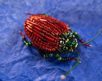 Embroidery beaded brooch Beetle brooch pin jewelry Insect brooch Statement jewelry Unique jewelry Bug pin 40th birthday gifts for women