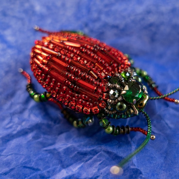 Embroidery beaded brooch Beetle brooch pin jewelry Insect brooch Statement jewelry Unique jewelry Bug pin 40th birthday gifts for women