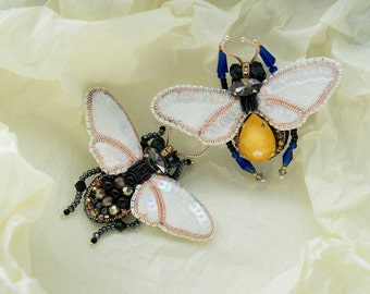 Silkworm moth brooch Insect jewelry Bombyx mori butterfly Embroidered pin, Beaded bug brooch