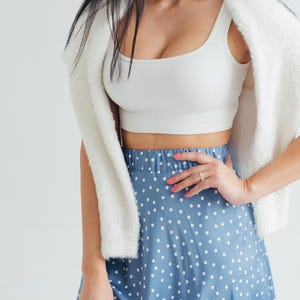 Slip skirt Women Polka Dot Dark Blue Summer Skirt Customized Plus Size Skirt Boho Linen Skirt