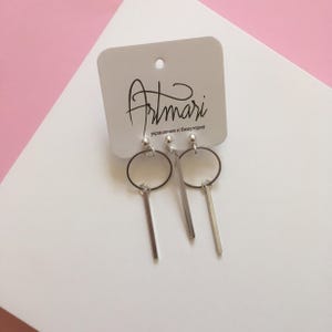 Set of 3 mismatched earrings in silver, Trendy dangle earrings, Geometric minimalist earrings, Edgy asymmetrical earrings, Bar drop earrings