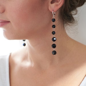 Black dangle earrings, Long crystal earrings, Black bead earring, Black drop earrings