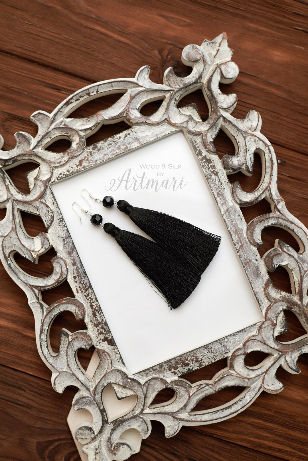 Black Tassel Earrings With Crystal Beads Fashion Long Tassel Fringe ...